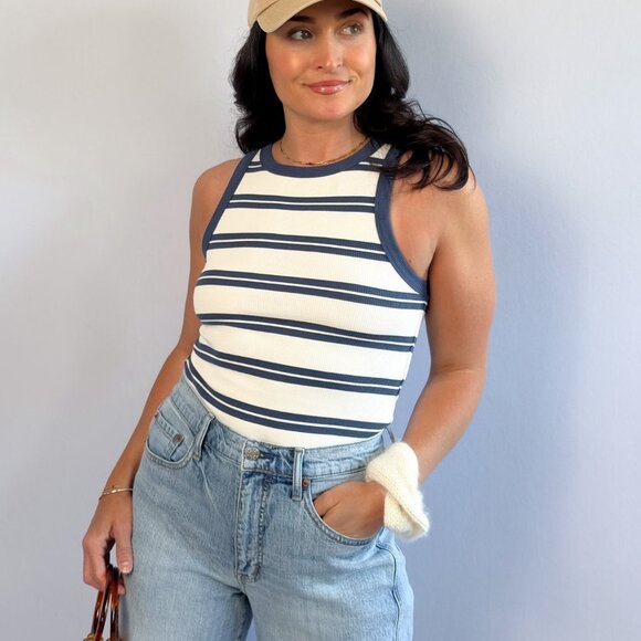 Navy Blue and White Striped Tank | Thread & Supply - Picture 1 of 9